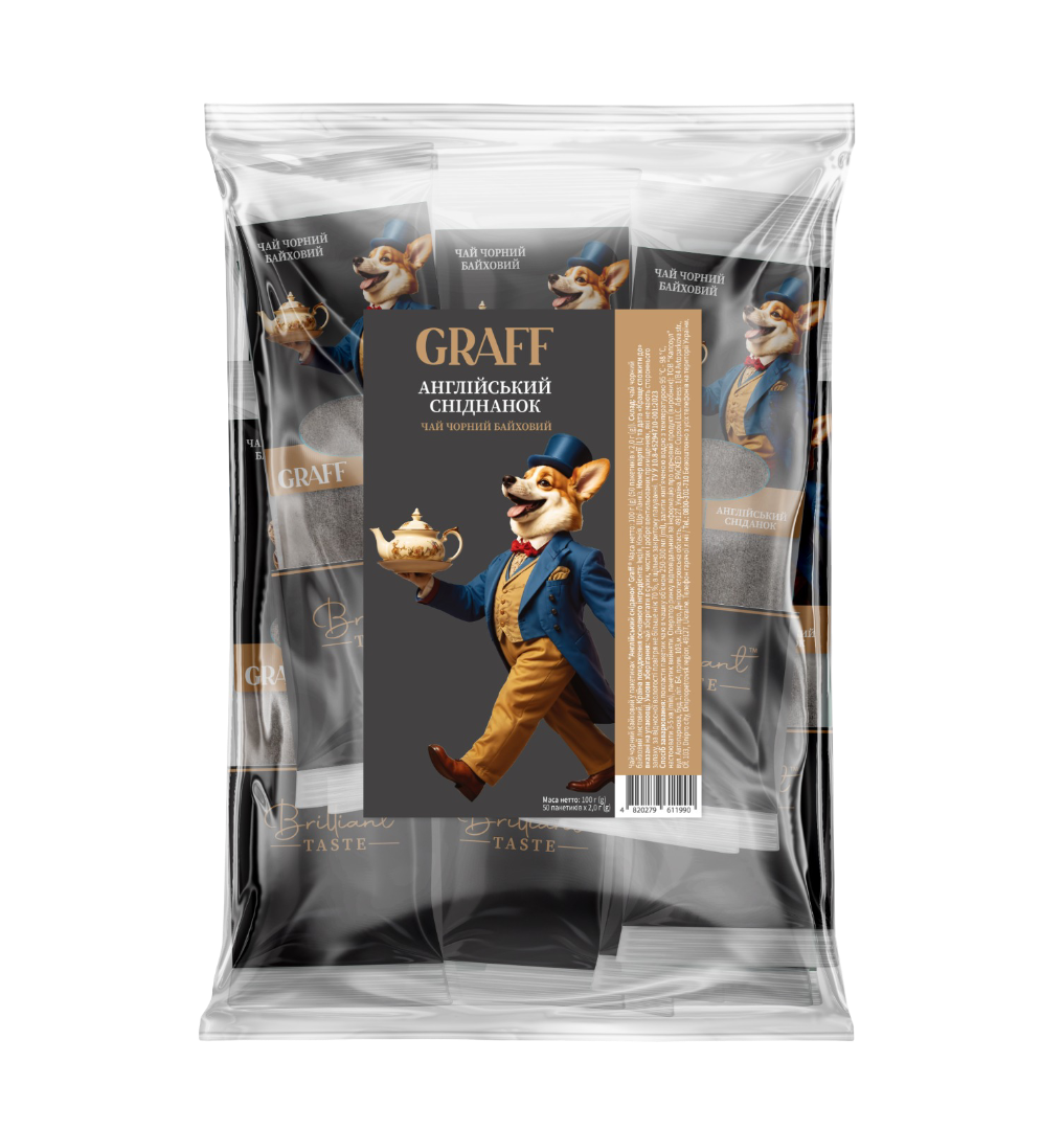 Graff Чай чорний байховий "Англійський сніданок/English Breakfast" Graff ® у пакетиках (кадді), 100 г (50*2г)